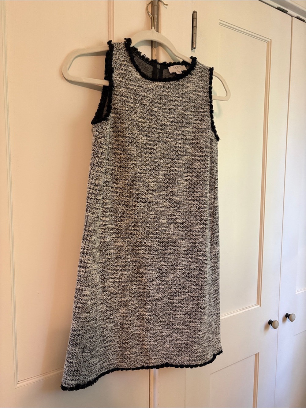 LOFT Black & White Sleeveless Tweed-Style Midi Dress